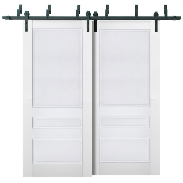 Sliding Closet Barn Bypass Doors | Veregio 7411 White Silk | Sturdy 6.6ft Rails Hardware Set | Wood Solid Bedroom Wardrobe Doors 
