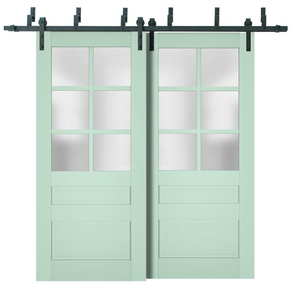 Sliding Closet Barn Bypass Doors with Frosted Glass | Veregio 7339 Oliva | Sturdy 6.6ft Rails Hardware Set | Wood Solid Bedroom Wardrobe Doors 