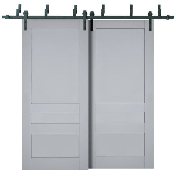 Sliding Closet Barn Bypass Doors | Veregio 7411 Matte Grey | Sturdy 6.6ft Rails Hardware Set | Wood Solid Bedroom Wardrobe Doors 