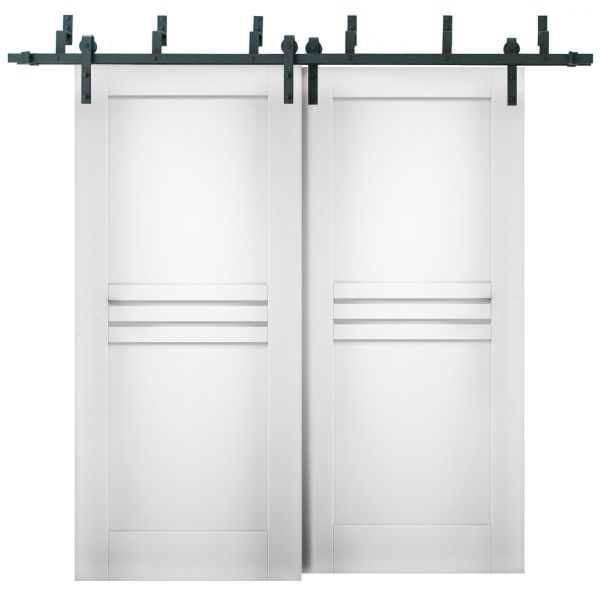 Sliding Closet Barn Bypass Doors 36 x 80 inches / Mela 7444 White Silk / Modern 6.6ft Rails Hardware Set / Wood Solid Bedroom Wardrobe Doors 
