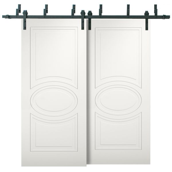 Sliding Closet Barn Bypass Doors 36 x 80 inches / Mela 7001 Matte White / Modern 6.6ft Rails Hardware Set / Wood Solid Bedroom Wardrobe Doors 