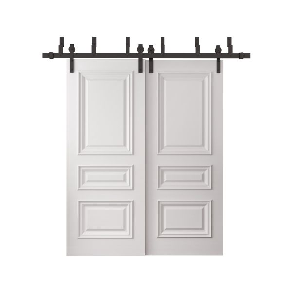 Sliding Closet Barn Bypass Doors 36 x 80 inches | ROYAL 9833 White Enamel | 6.6ft Rails Hardware Set | Wood Solid Bedroom Wardrobe Doors