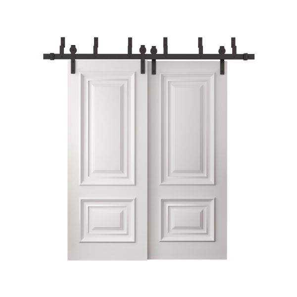 Sliding Closet Barn Bypass Doors 36 x 80 inches | ROYAL 9822 White Enamel | 6.6ft Rails Hardware Set | Wood Solid Bedroom Wardrobe Doors