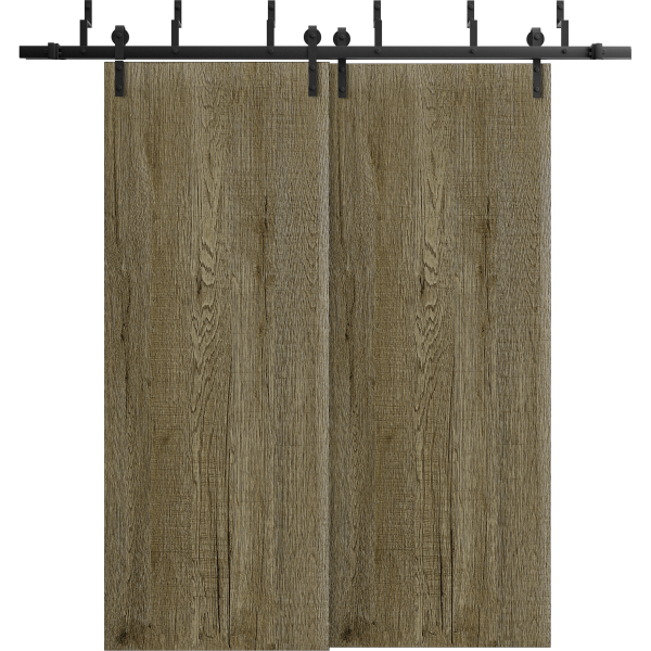 Sliding Closet Barn Bypass Doors 48 x 84 inches | BASIC 3001 Antique Oak | Modern 6.6ft Rails Hardware Set | Wood Solid Bedroom Wardrobe Doors