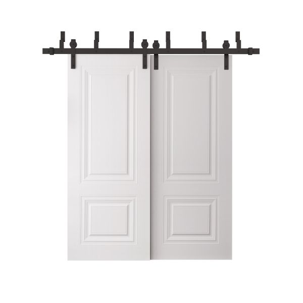 Sliding Closet Barn Bypass Doors 36 x 80 inches | BASIC 9772 White | 6.6ft Rails Hardware Set | Wood Solid Bedroom Wardrobe Doors