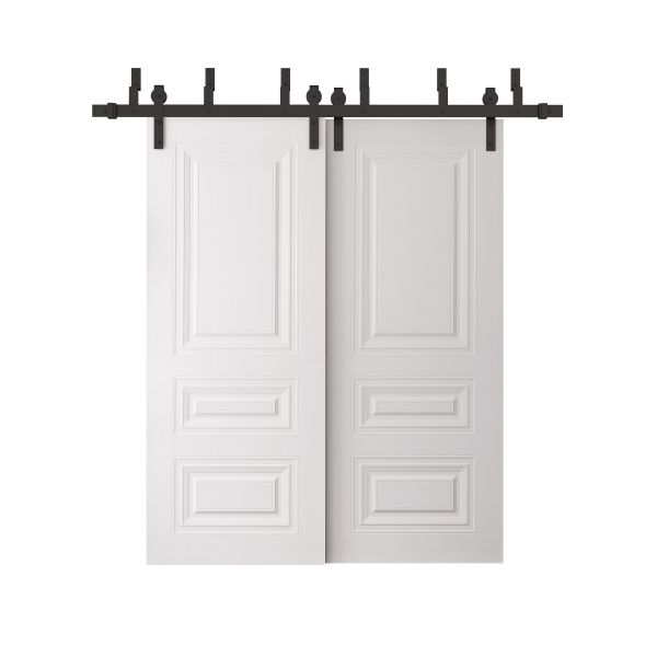 Sliding Closet Barn Bypass Doors 36 x 80 inches | BASIC 9233 White | 6.6ft Rails Hardware Set | Wood Solid Bedroom Wardrobe Doors