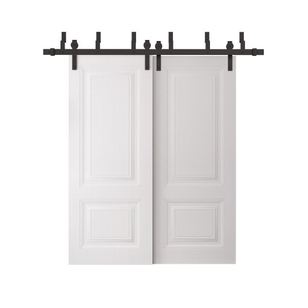 Sliding Closet Barn Bypass Doors 36 x 80 inches | BASIC 9422 White | 6.6ft Rails Hardware Set | Wood Solid Bedroom Wardrobe Doors