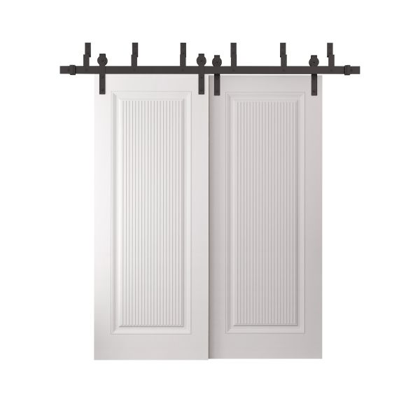 Sliding Closet Barn Bypass Doors 36 x 80 inches | ROYAL 9888 White Enamel | 6.6ft Rails Hardware Set | Wood Solid Bedroom Wardrobe Doors