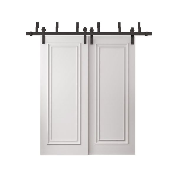 Sliding Closet Barn Bypass Doors 36 x 80 inches | ROYAL 9811 White Enamel | 6.6ft Rails Hardware Set | Wood Solid Bedroom Wardrobe Doors