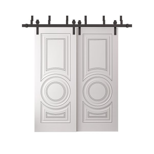 Sliding Closet Barn Bypass Doors 36 x 80 inches | ROYAL 9855 White Enamel | 6.6ft Rails Hardware Set | Wood Solid Bedroom Wardrobe Doors
