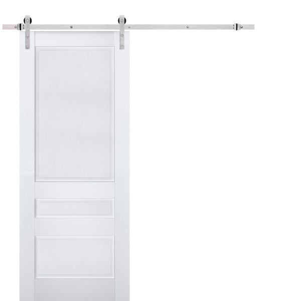 Sturdy Barn Door | Veregio 7411 White Silk | 6.6FT Silver Rail Hangers Heavy Hardware Set | Solid Panel Interior Doors