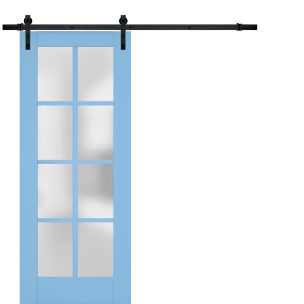 Sturdy Barn Door | Veregio 7412 Aquamarine with Frosted Glass | 6.6FT Rail Hangers Heavy Hardware Set | Solid Panel Interior Doors