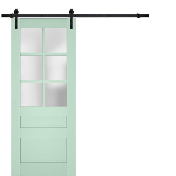 Sturdy Barn Door | Veregio 7339 Oliva with Frosted Glass | 6.6FT Rail Hangers Heavy Hardware Set | Solid Panel Interior Doors