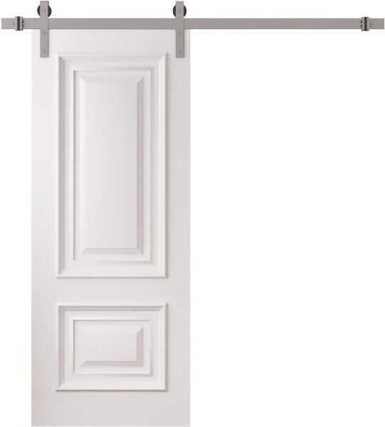 Barn Door 18 x 80 inches | ROYAL 9822 White Enamel | 6.6FT Silver Rail Track Heavy Hardware Set | Solid Panel Interior Doors