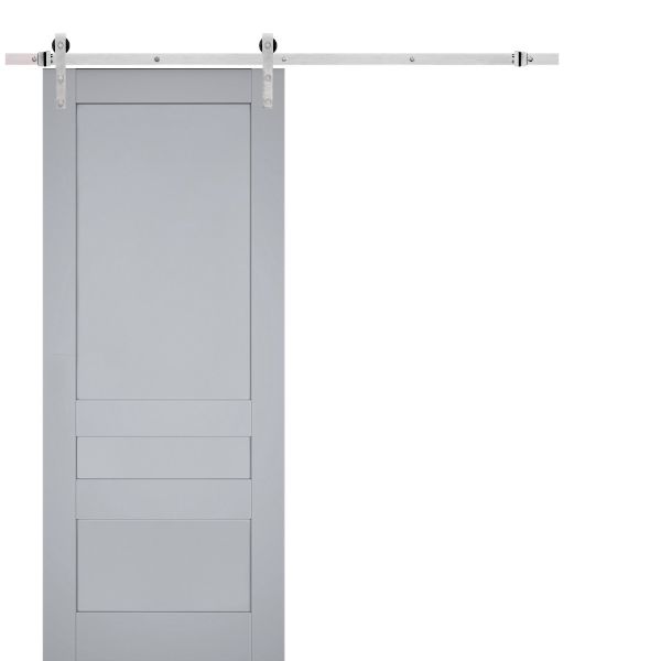 Sturdy Barn Door | Veregio 7411 Matte Grey | 6.6FT Silver Rail Hangers Heavy Hardware Set | Solid Panel Interior Doors