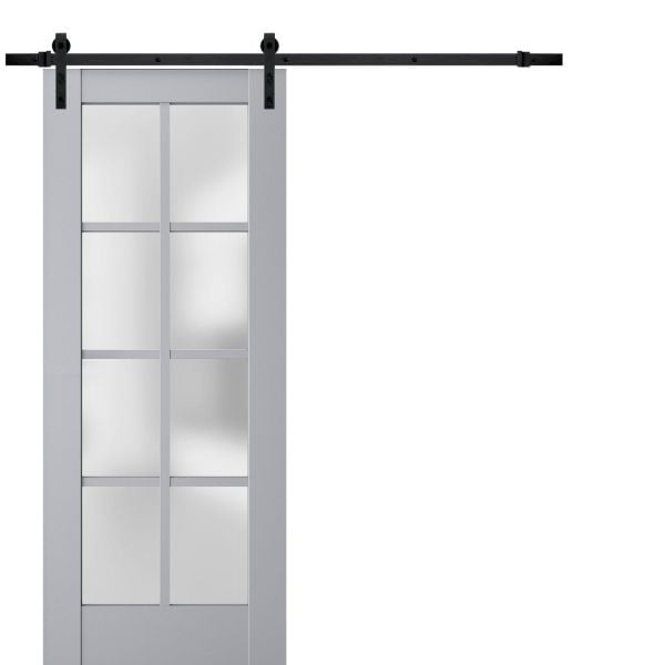 Sturdy Barn Door Frosted Glass | Veregio 7412 Matte Grey | 6.6FT Rail Hangers Heavy Hardware Set | Solid Panel Interior Doors-18" x 80"-Black Rail