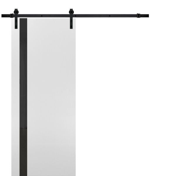 Sturdy Barn Door | Planum 0440 White Silk with Black Glass | 6.6FT Rail Hangers Heavy Hardware Set | Solid Panel Interior Doors