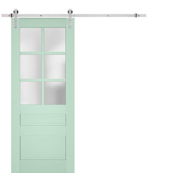 Sturdy Barn Door Frosted Glass | Veregio 7339 Oliva | 6.6FT Silver Rail Hangers Heavy Hardware Set | Solid Panel Interior Doors