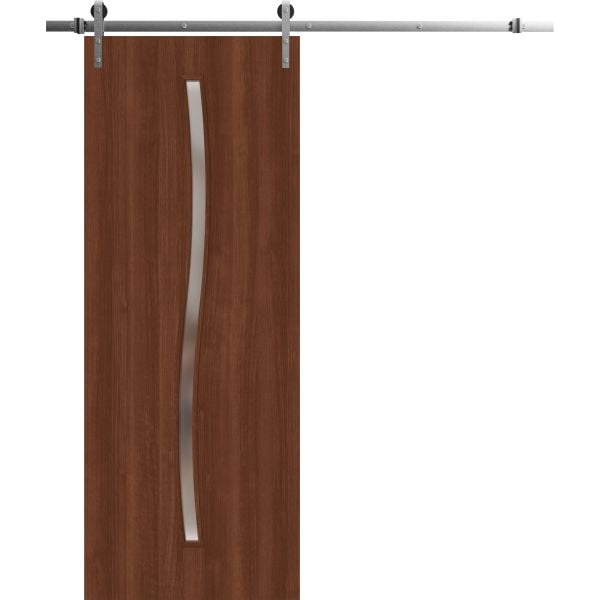 Modern Barn Door 36 x 84 inches | BASIC 3002 Walnut | 6.6FT Silver Rail Track Heavy Hardware Set | Solid Panel Interior Doors