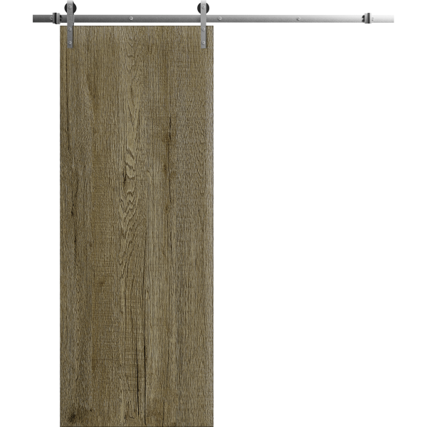 Modern Barn Door 36 x 80 inches | BASIC 3001 Antique Oak | 6.6FT Silver Rail Track Heavy Hardware Set | Solid Panel Interior Doors