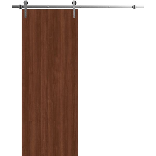 Modern Barn Door 36 x 84 inches | BASIC 3001 Walnut | 6.6FT Silver Rail Track Heavy Hardware Set | Solid Panel Interior Doors
