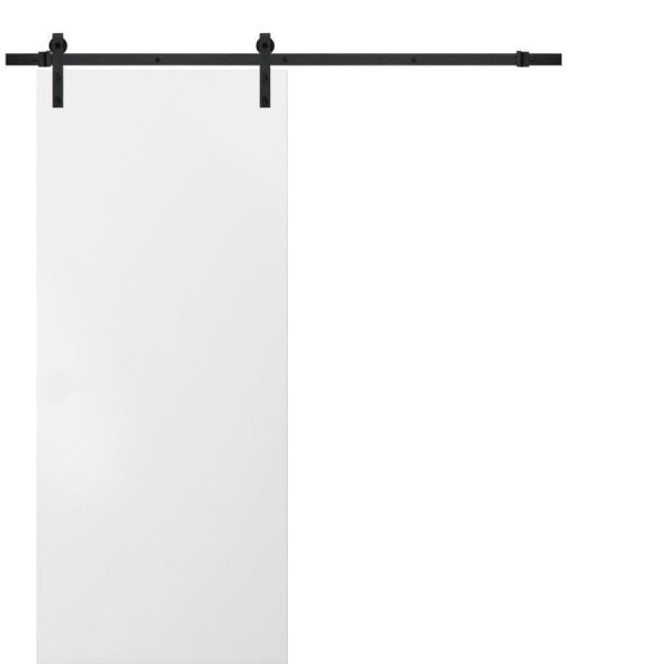 Sturdy Barn Door with Hardware | Planum 0010 White Silk | 6.6FT Rail Hangers Heavy Set | Modern Solid Panel Interior Doors-18" x 80"-Black Rail