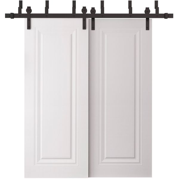 Sliding Closet Barn Bypass Doors 36 x 80 inches | BASIC 9111 White | 6.6ft Rails Hardware Set | Wood Solid Bedroom Wardrobe Doors