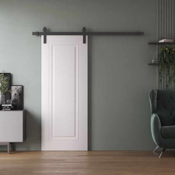 Barn Door 18 x 80 inches | BASIC 9111 White | 6.6FT Silver Rail Track Heavy Hardware Set | Solid Panel Interior Doors