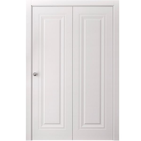 Sliding Closet Bi-fold Doors 36 x 80 inches | BASIC 9111 White | Sturdy Tracks Moldings Trims Hardware Set | Wood Solid Bedroom Wardrobe Doors