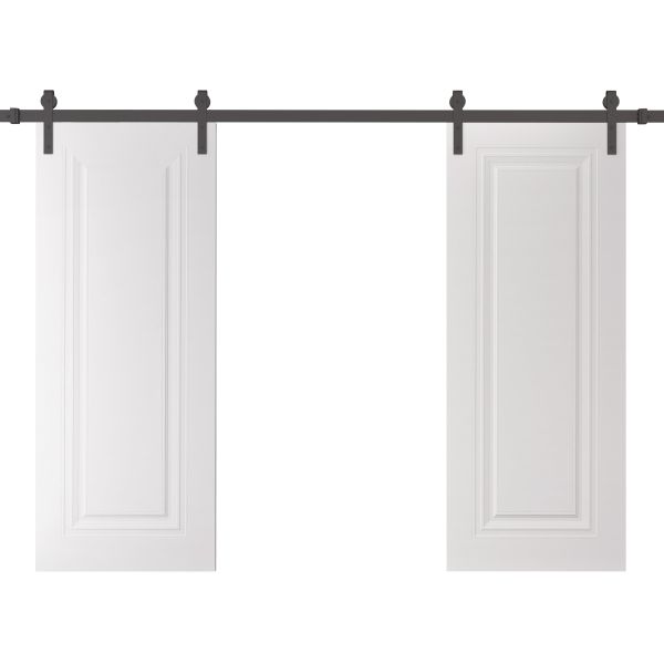 Double Barn Door 36 x 80 inches | BASIC 9111 White | 13FT Rail Track Set | Solid Panel Interior Doors