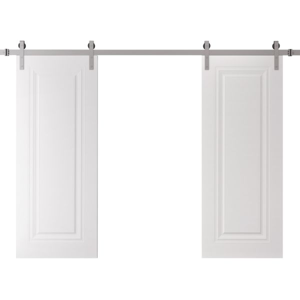 Double Barn Door 36 x 80 inches | BASIC 9111 White | 13FT Silver Rail Track Set | Solid Panel Interior Doors