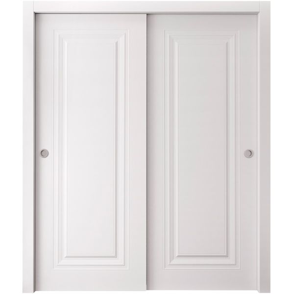 Sliding Closet Bypass Doors 36 x 80 inches | BASIC 9111 White | Rails Hardware Set | Wood Solid Bedroom Wardrobe Doors
