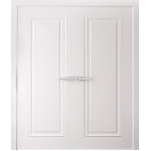 Interior Double Doors 36 x 80 inches | BASIC 9111 White | Wood Interior Solid Panel Frame | Closet Bedroom Doors