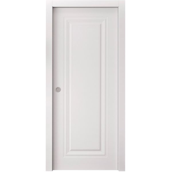 Sliding Pocket Door 18 x 84 inches | BASIC 9111 White | Kit Rail Hardware | Solid Wood Interior Bedroom Doors