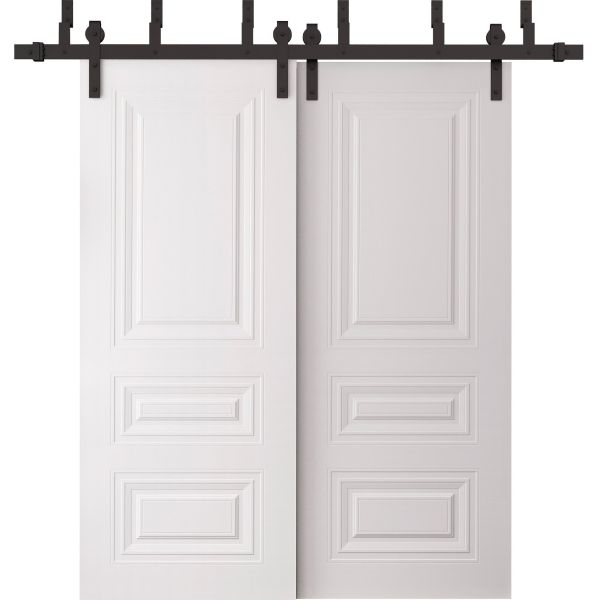 Sliding Closet Barn Bypass Doors 36 x 80 inches | BASIC 9233 White | 6.6ft Rails Hardware Set | Wood Solid Bedroom Wardrobe Doors