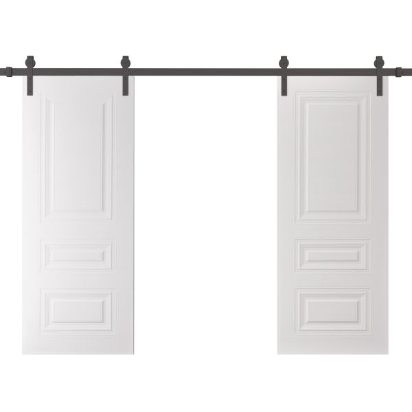 Double Barn Door 36 x 80 inches | BASIC 9233 White | 13FT Rail Track Set | Solid Panel Interior Doors