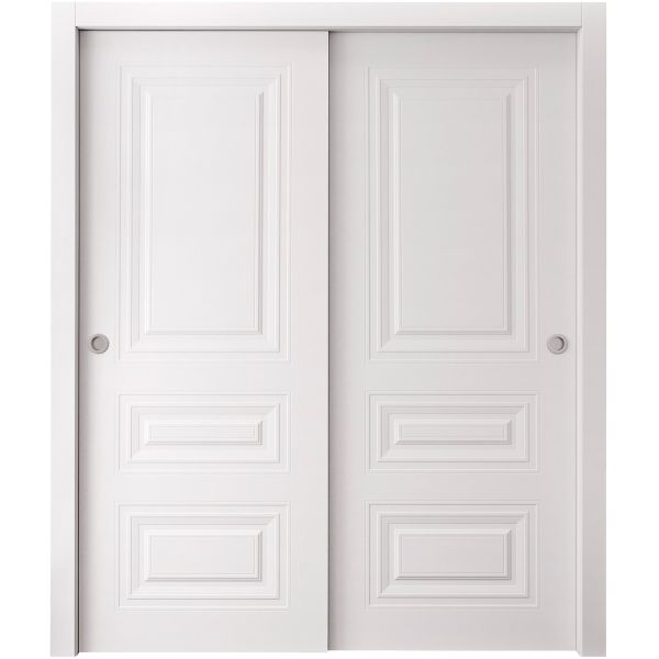 Sliding Closet Bypass Doors 36 x 80 inches | BASIC 9233 White | Rails Hardware Set | Wood Solid Bedroom Wardrobe Doors