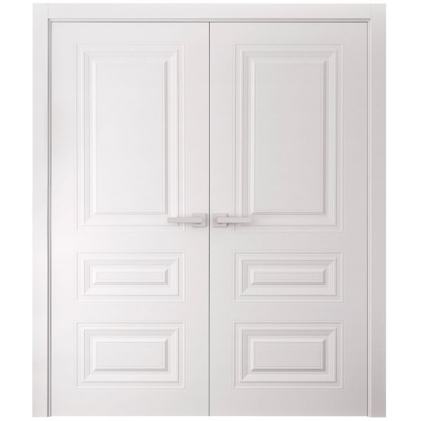Interior Double Doors 36 x 80 inches | BASIC 9233 White | Wood Interior Solid Panel Frame | Closet Bedroom Doors