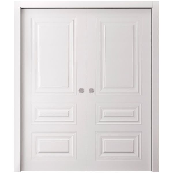 Sliding Double Pocket Doors 36 x 80 inches | BASIC 9233 White | Kit Rail Hardware | Solid Wood Interior Bedroom Doors