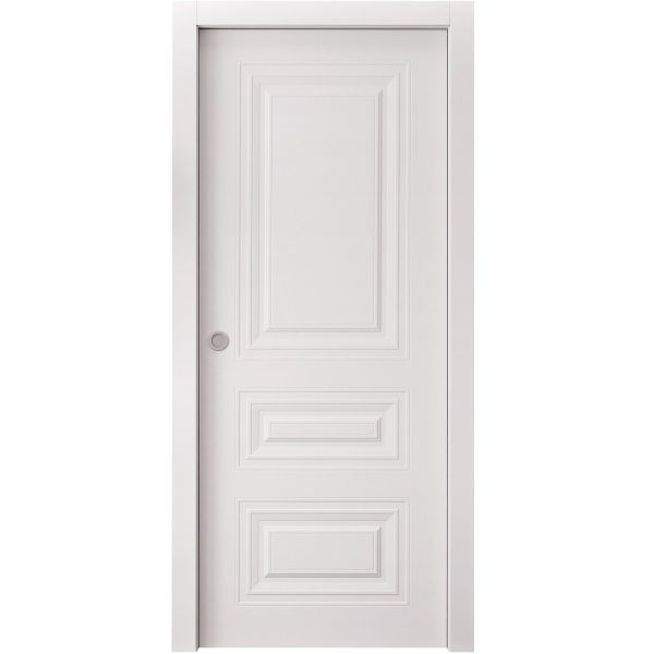 Sliding Pocket Door 18 x 84 inches | BASIC 9233 White | Kit Rail Hardware | Solid Wood Interior Bedroom Doors
