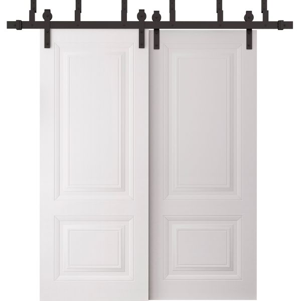 Sliding Closet Barn Bypass Doors 36 x 80 inches | BASIC 9422 White | 6.6ft Rails Hardware Set | Wood Solid Bedroom Wardrobe Doors