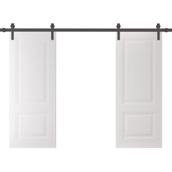 Double Barn Door 36 x 80 inches | BASIC 9422 White | 13FT Rail Track Set | Solid Panel Interior Doors