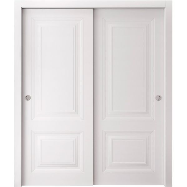 Sliding Closet Bypass Doors 36 x 80 inches | BASIC 9422 White | Rails Hardware Set | Wood Solid Bedroom Wardrobe Doors
