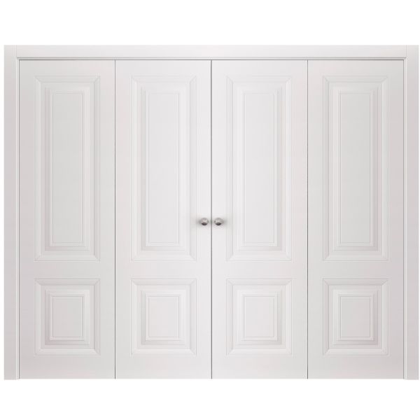 Sliding Closet Double Bi-fold Doors 72 x 80 inches | BASIC 9422 White | Sturdy Tracks Moldings Trims Hardware Set | Wood Solid Bedroom Wardrobe Doors