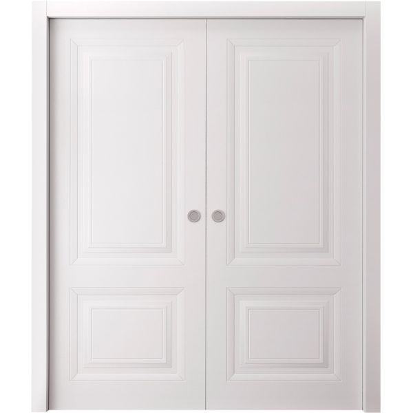 Sliding Double Pocket Doors 36 x 80 inches | BASIC 9422 White | Kit Rail Hardware | Solid Wood Interior Bedroom Doors