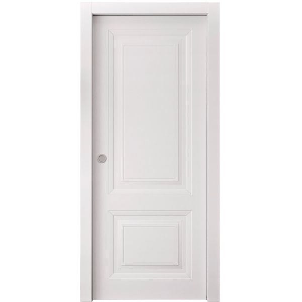 Sliding Pocket Door 18 x 84 inches | BASIC 9422 White | Kit Rail Hardware | Solid Wood Interior Bedroom Doors