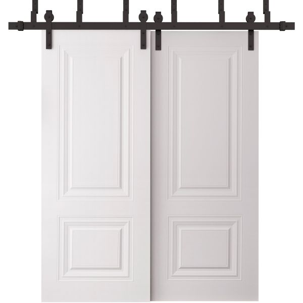 Sliding Closet Barn Bypass Doors 36 x 80 inches | BASIC 9772 White | 6.6ft Rails Hardware Set | Wood Solid Bedroom Wardrobe Doors