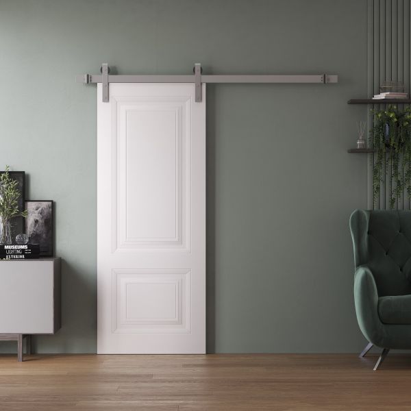 Barn Door 18 x 80 inches | BASIC 9772 White | 6.6FT Silver Rail Track Heavy Hardware Set | Solid Panel Interior Doors