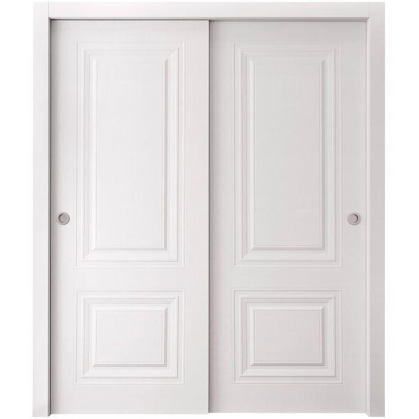 Sliding Closet Bypass Doors 36 x 80 inches | BASIC 9772 White | Rails Hardware Set | Wood Solid Bedroom Wardrobe Doors