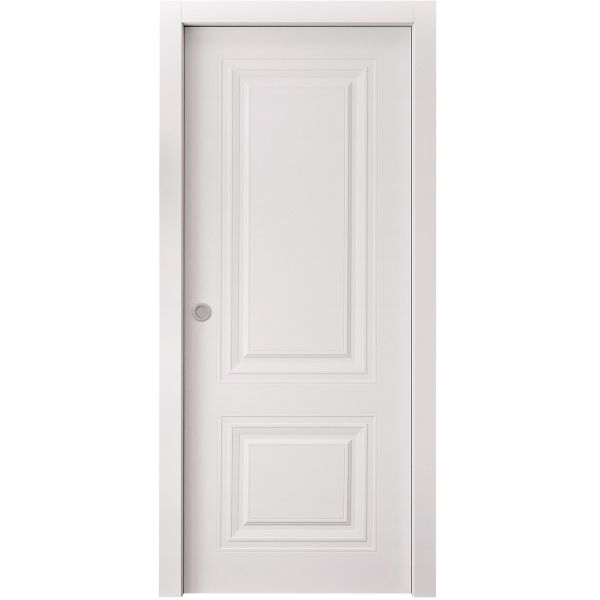 Sliding Pocket Door 18 x 84 inches | BASIC 9772 White | Kit Rail Hardware | Solid Wood Interior Bedroom Doors